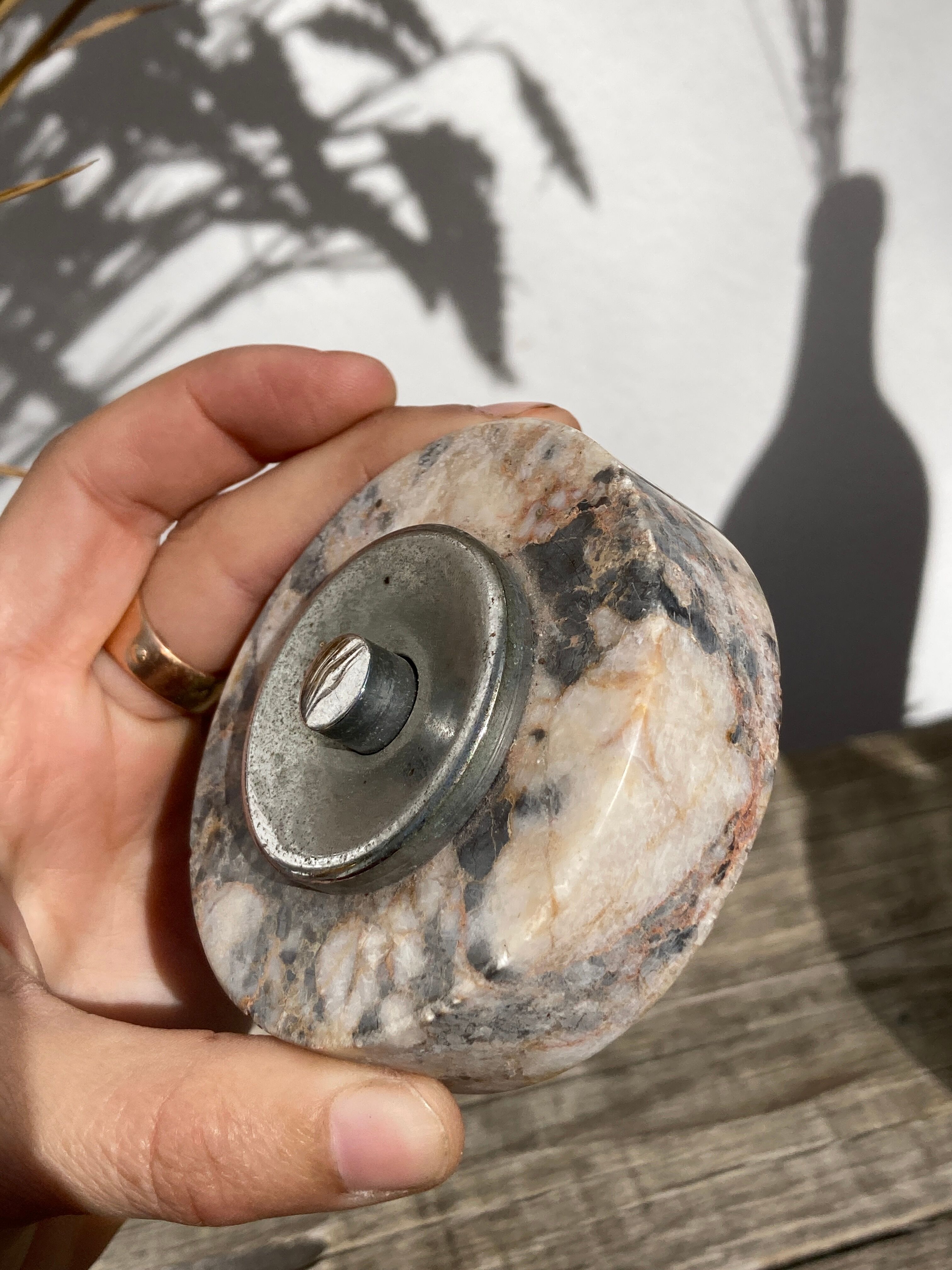 Antique doorbell or switch in marble and silver metal