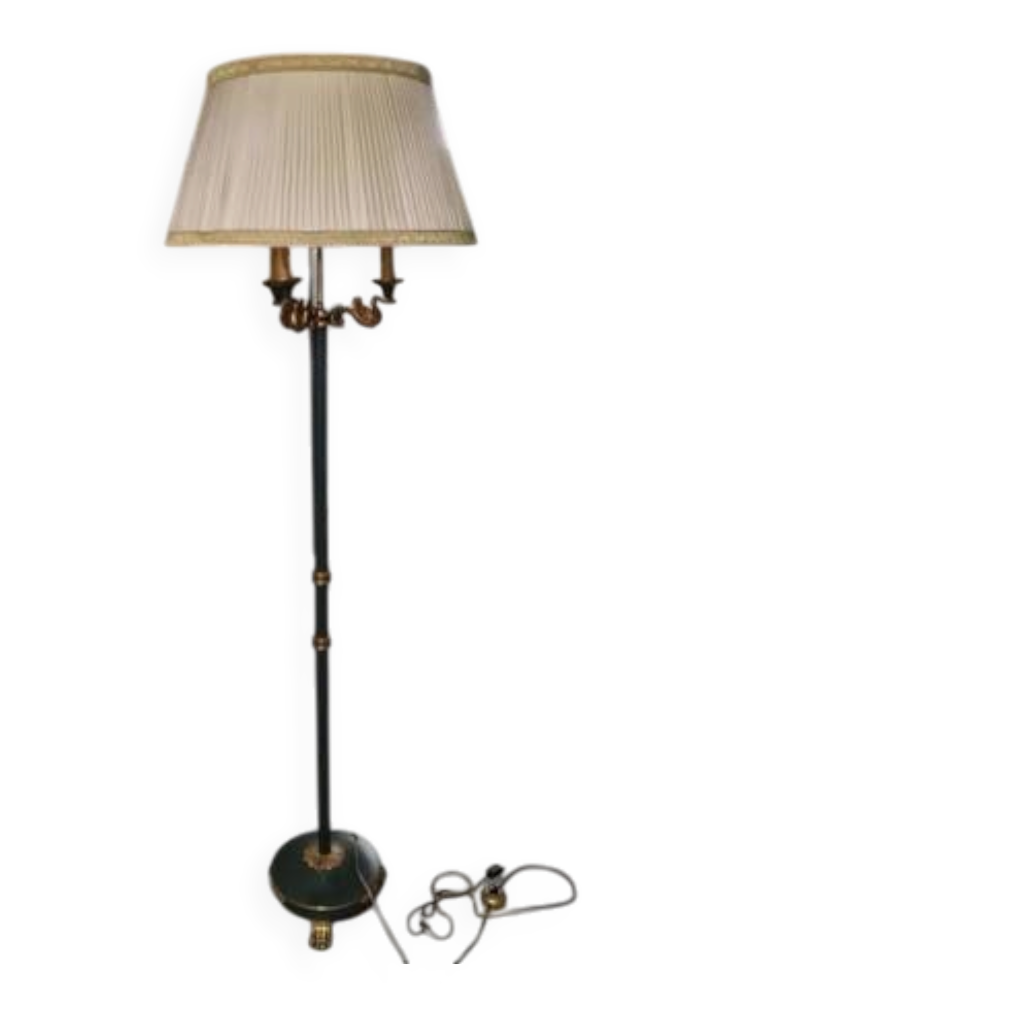 Lucien Gau Lampadaire Empire vert laqué à trois lumières