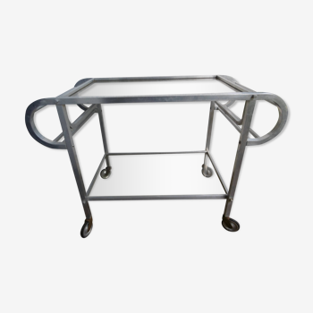 1950 bar trolley in aluminum and designer glass in the style of Adnet