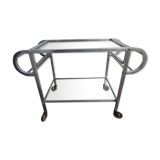 1950 bar cart, aluminum and glass serving trolley, design in the style of Adnet