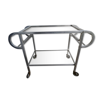 1950 bar trolley in aluminum and designer glass in the style of Adnet