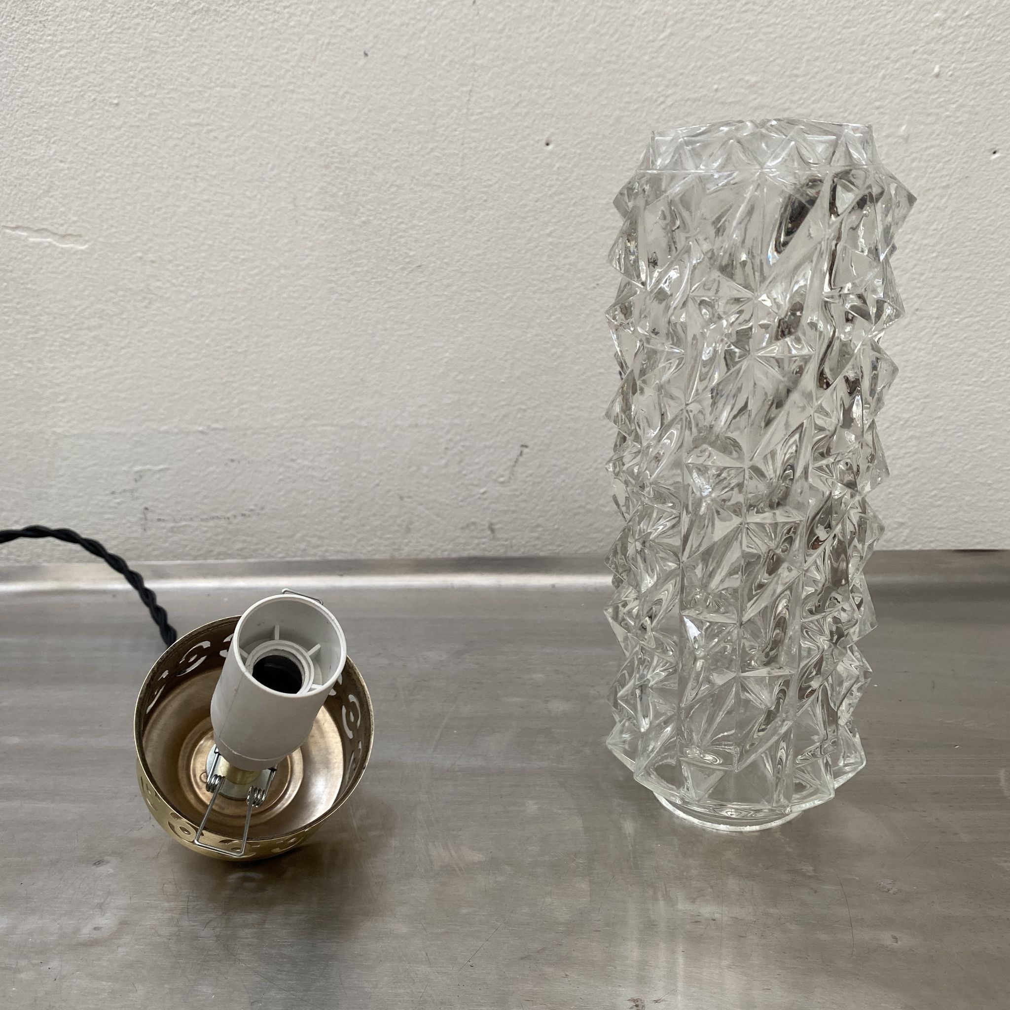 Lot 3 old vintage molded glass pendant lamps