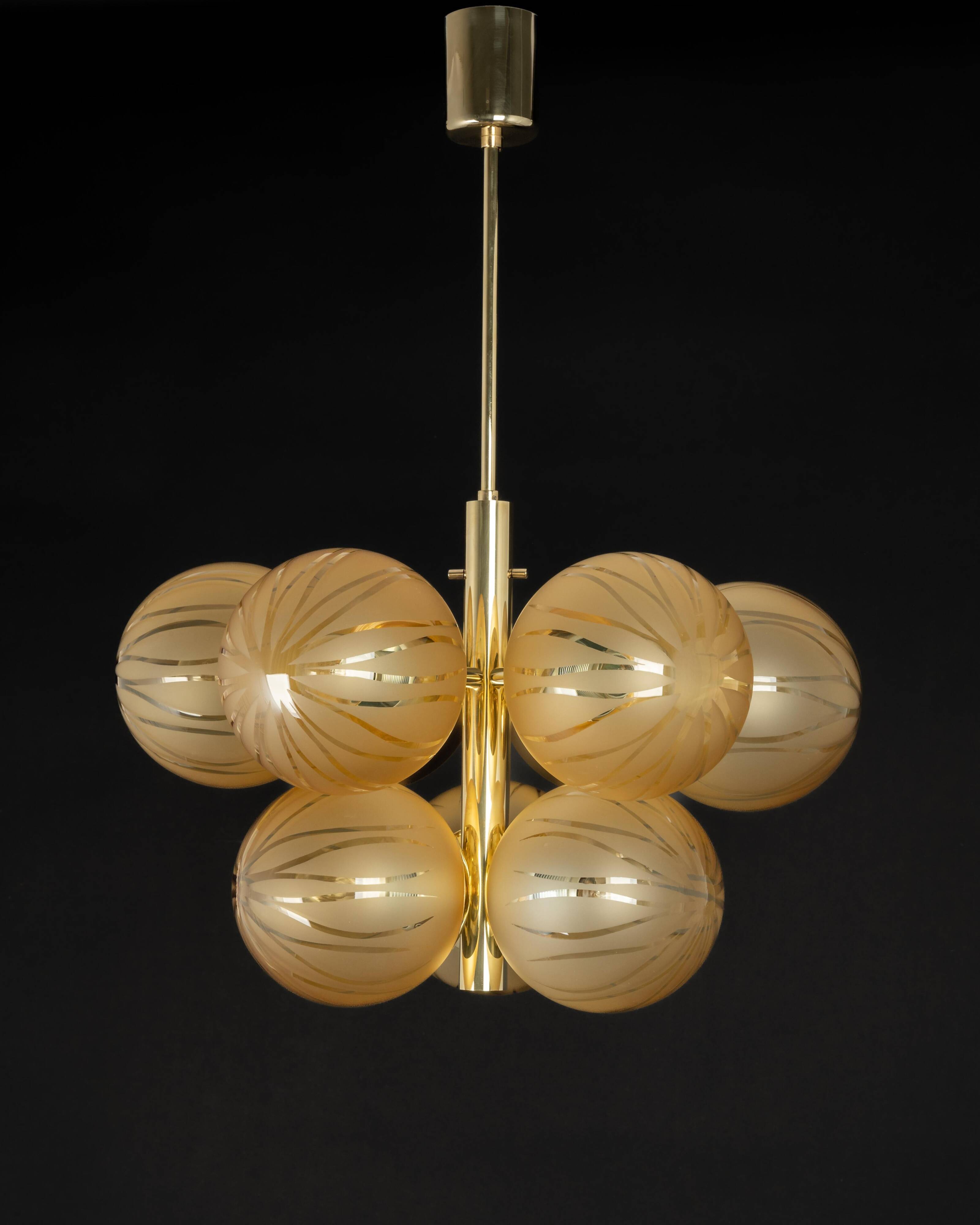 Lustre Sputnik Kaiser en opaline et laiton, Allemagne, années 1970
