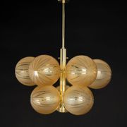 Large Sputnik chandelier in opaline and brass, Germany, 1970s.
