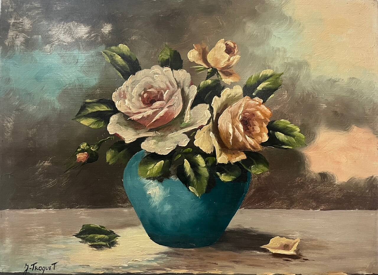 Old painting oil on panel signed J. Troquet