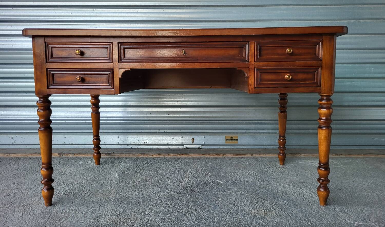 Louis Philippe style center-middle minister's desk in wood and leather