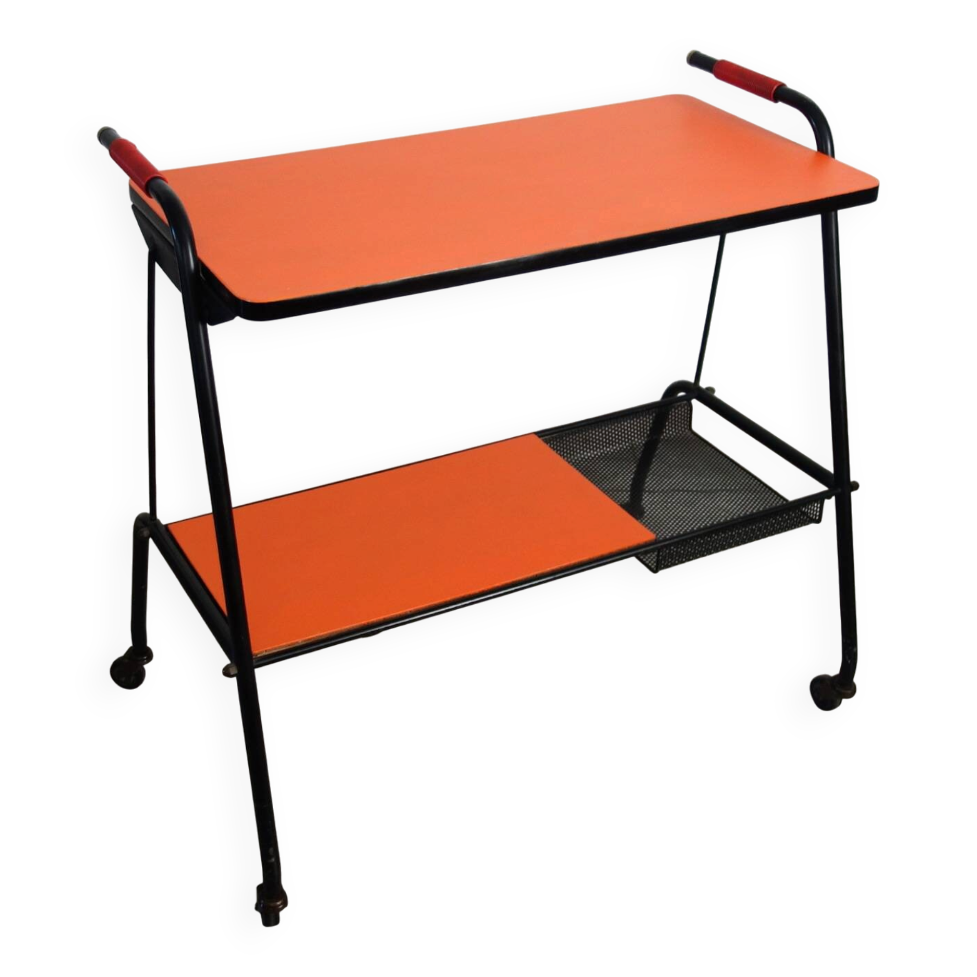 Desserte vintage orange métal perforé