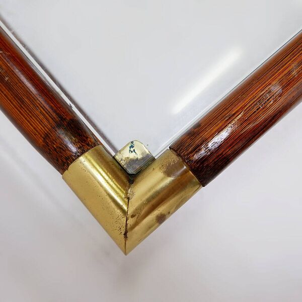 Table basse en bambou et laiton avec plateau en verre, années 60