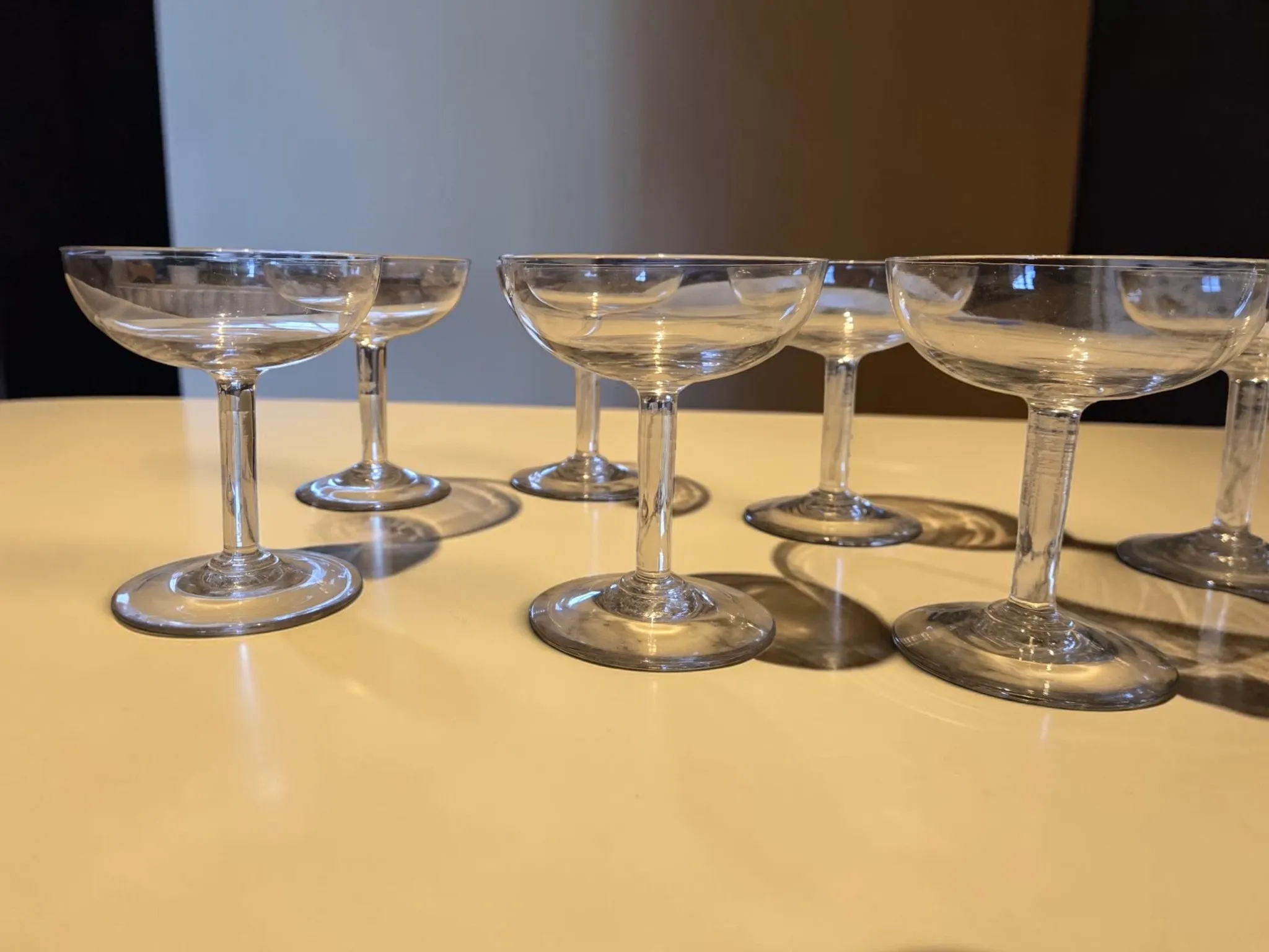 8 blown glass champagne coupes from the 19th century