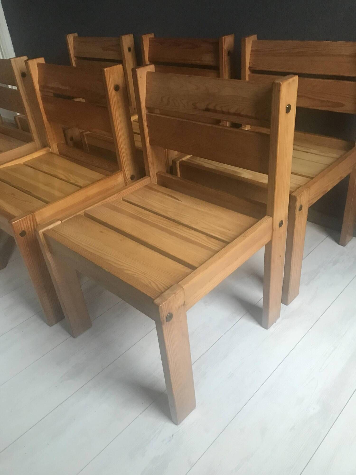 6 chaises de salle à manger en pin, Suède années 70