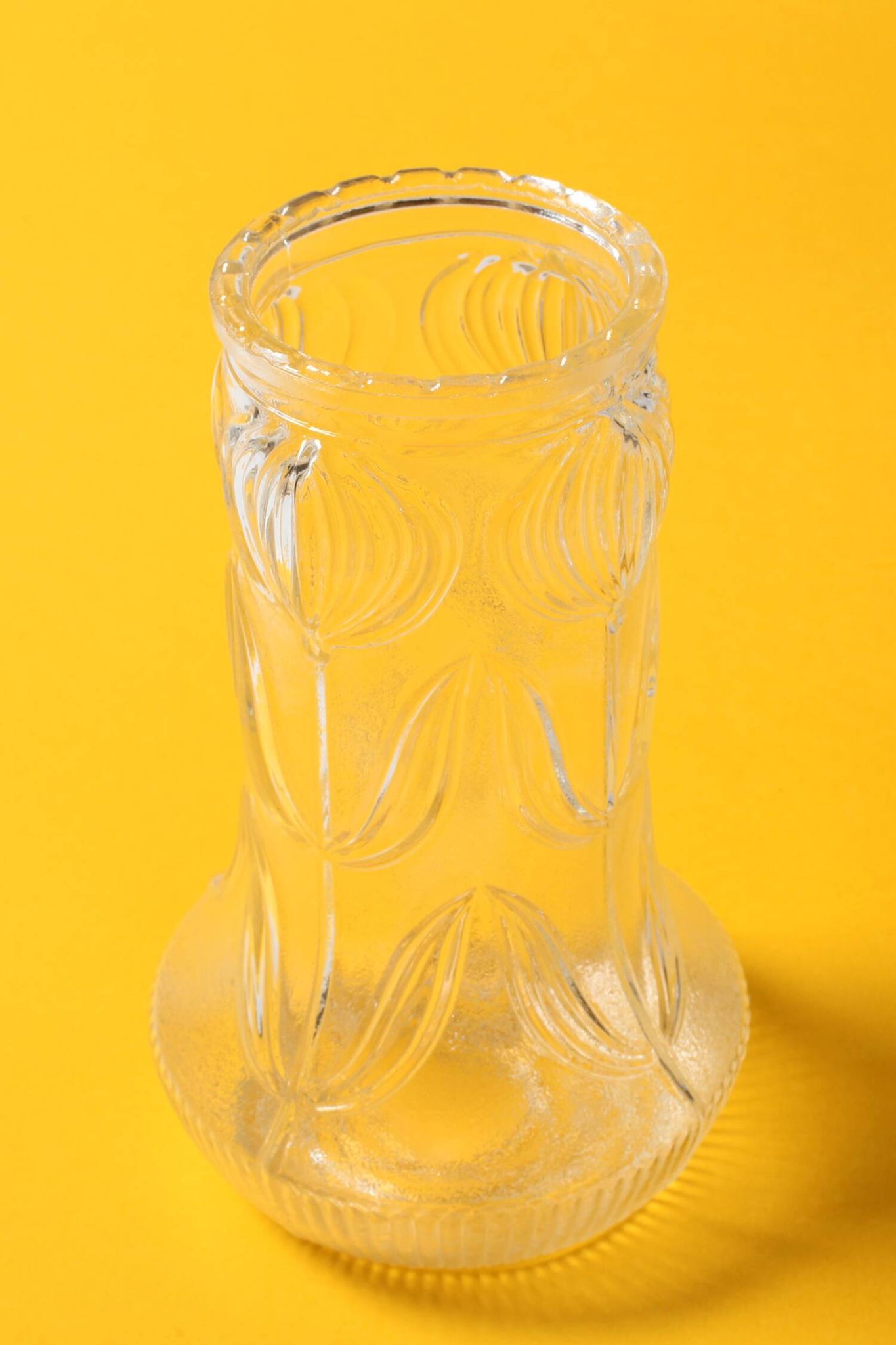Vintage Pressed Glass Vase / Mid-Century Floral Pattern / Glass Union 1960s