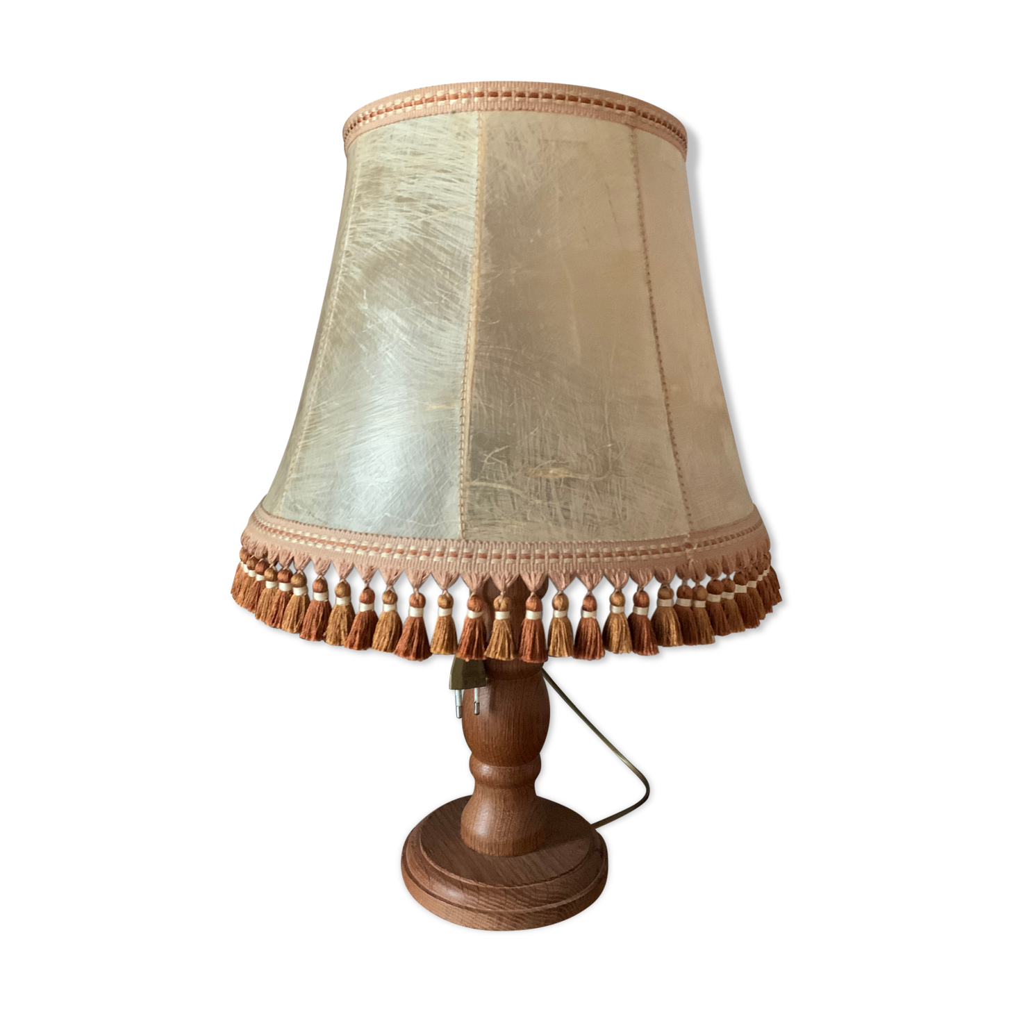 Solid wood lamp and French lampshade in pig bladder