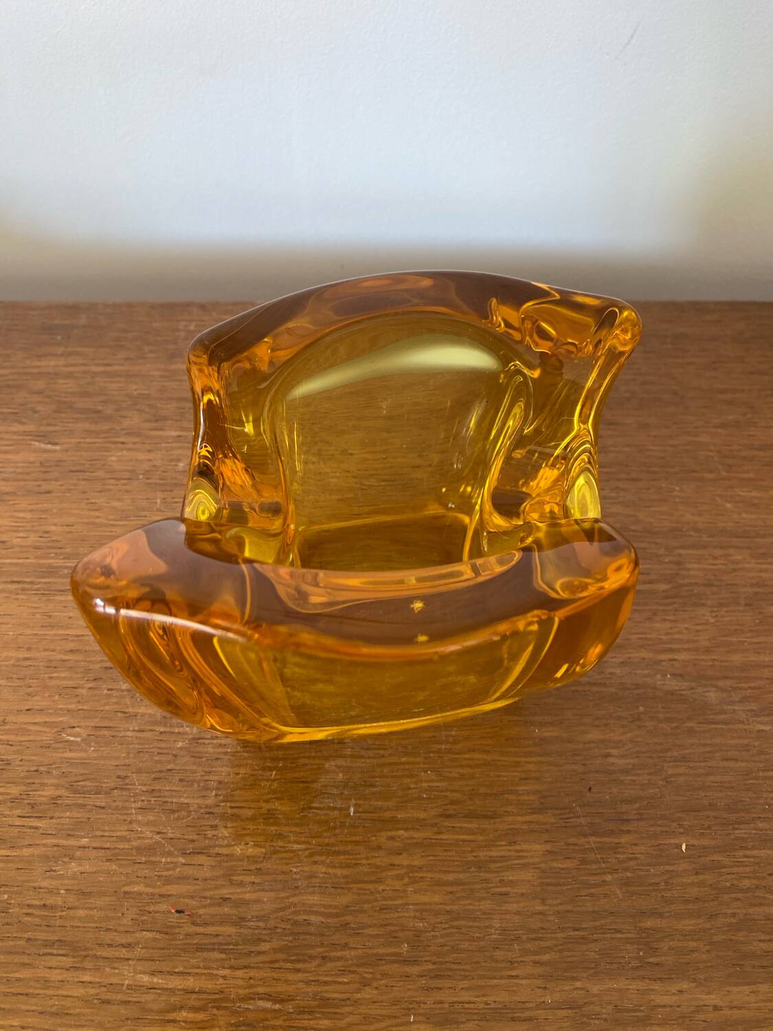 Antique Vintage Orange Yellow Molded Crystal Pocket Ashtray #C268