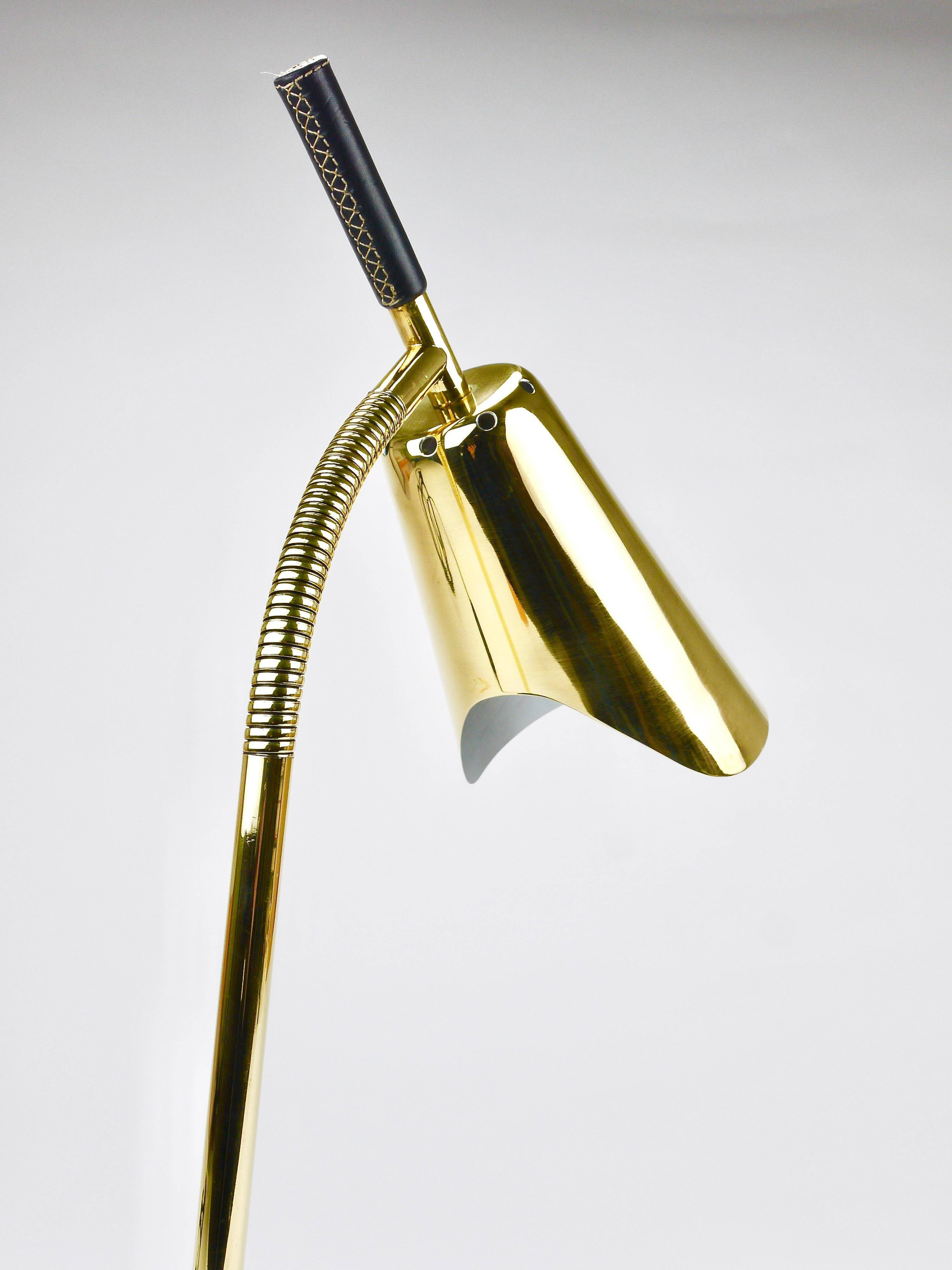 Rare desk and table lamp in brass and leather by Carl Aubock II #4280, Vienna, Austria.