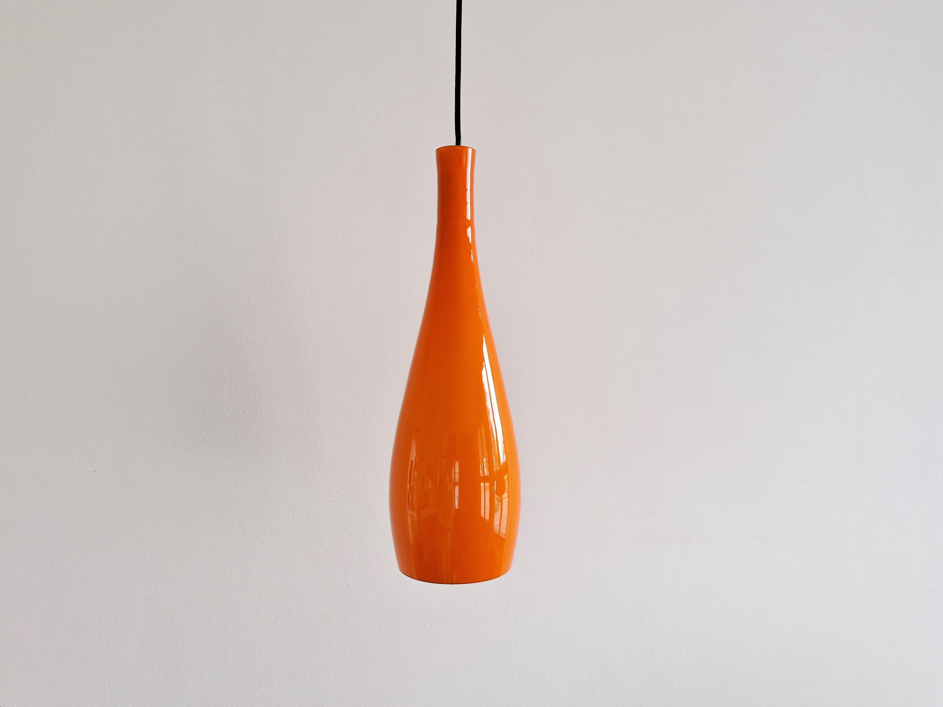 Orange glass 'Bang' pendant lamp by Jacob E. Bang for Fog & Mørup, Denmark 1960's