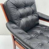 Vintage black leather lounge chair by gote mobler 1970s