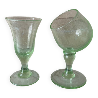 Set of original bubble-blown glass glasses