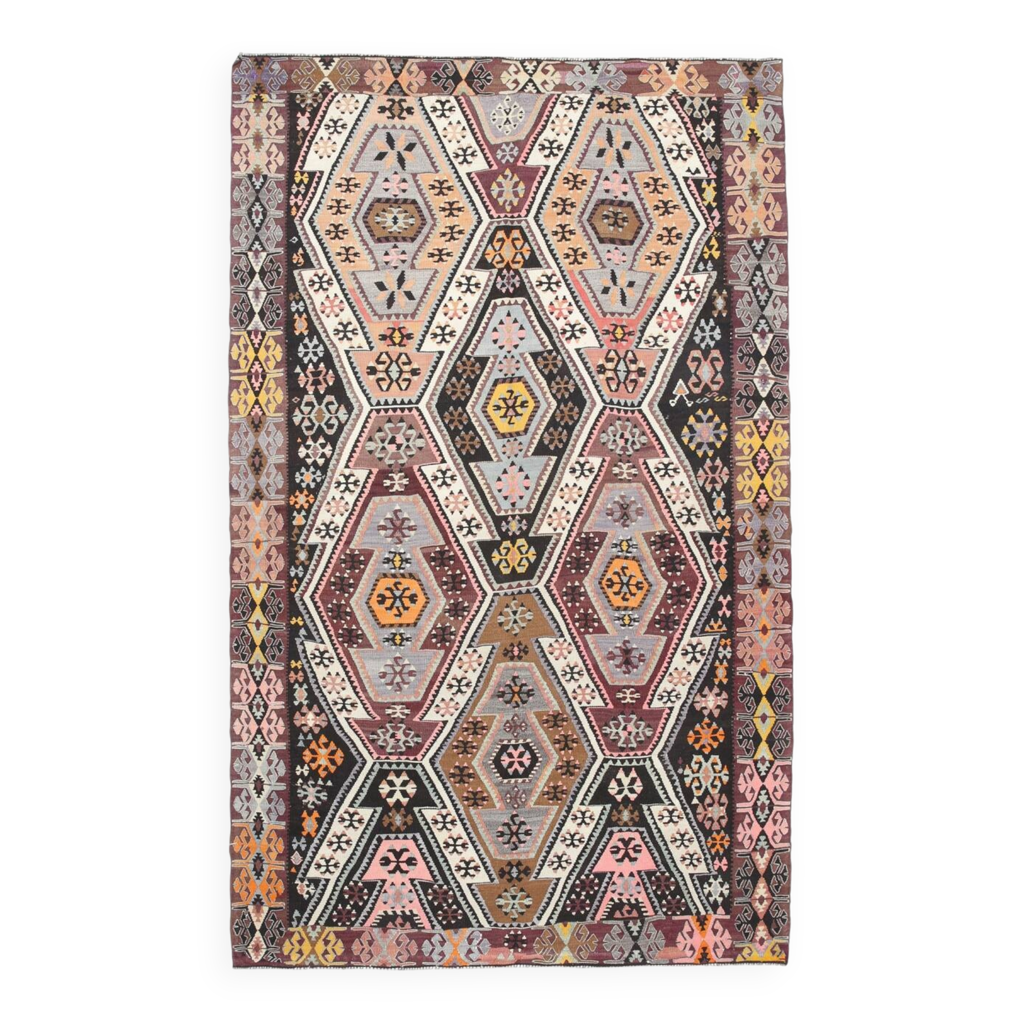 6x9 Wine Red Anatolian Kilim Rug, Faded Pink Oushak Wool Rug, 168x274Cm