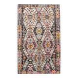 6x9 Wine Red Anatolian Kilim Rug, Faded Pink Oushak Wool Rug, 168x274Cm