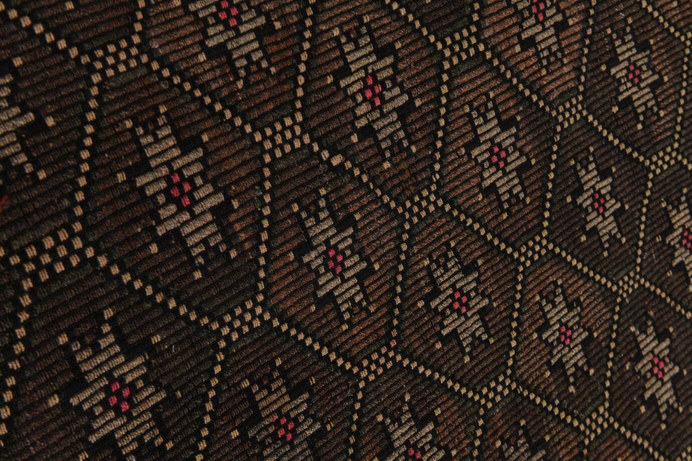 Tapis Kilim Vintage Noir et Brun à Motifs Géométriques, 183x297 Cm