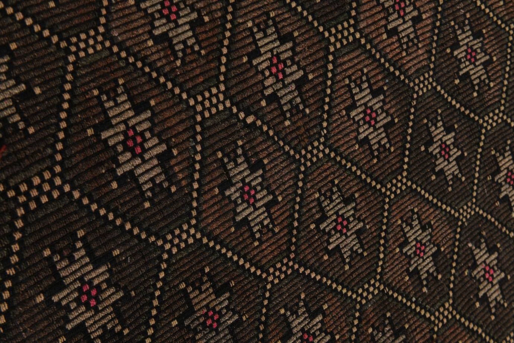 Tapis Kilim Vintage Noir et Brun à Motifs Géométriques, 183x297 Cm