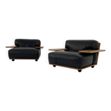 Pair of black leather "Pianura" armchairs by Mario Bellini for Cassina, 1970