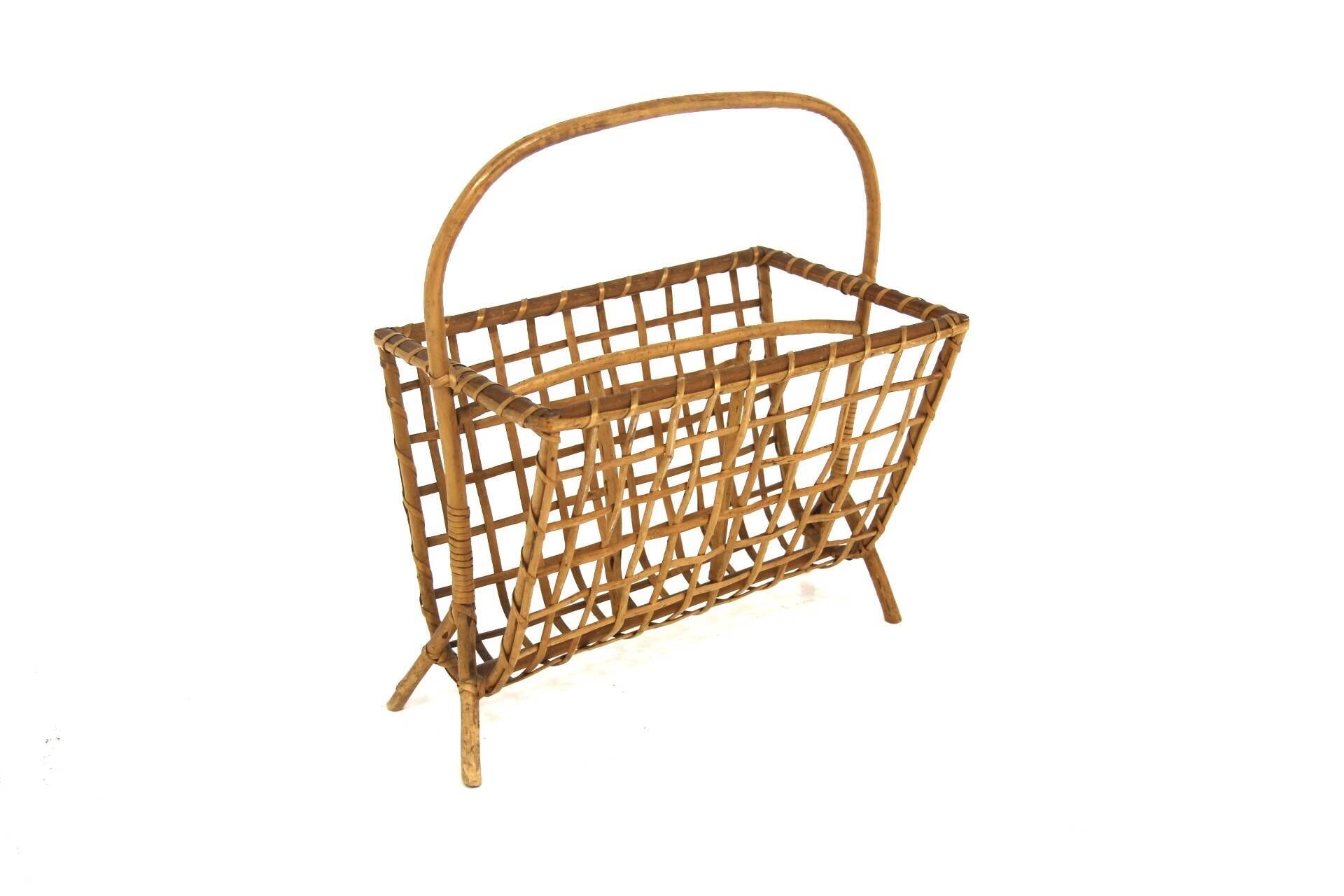 Scandinavian rattan magazine rack, Sweden, 1950