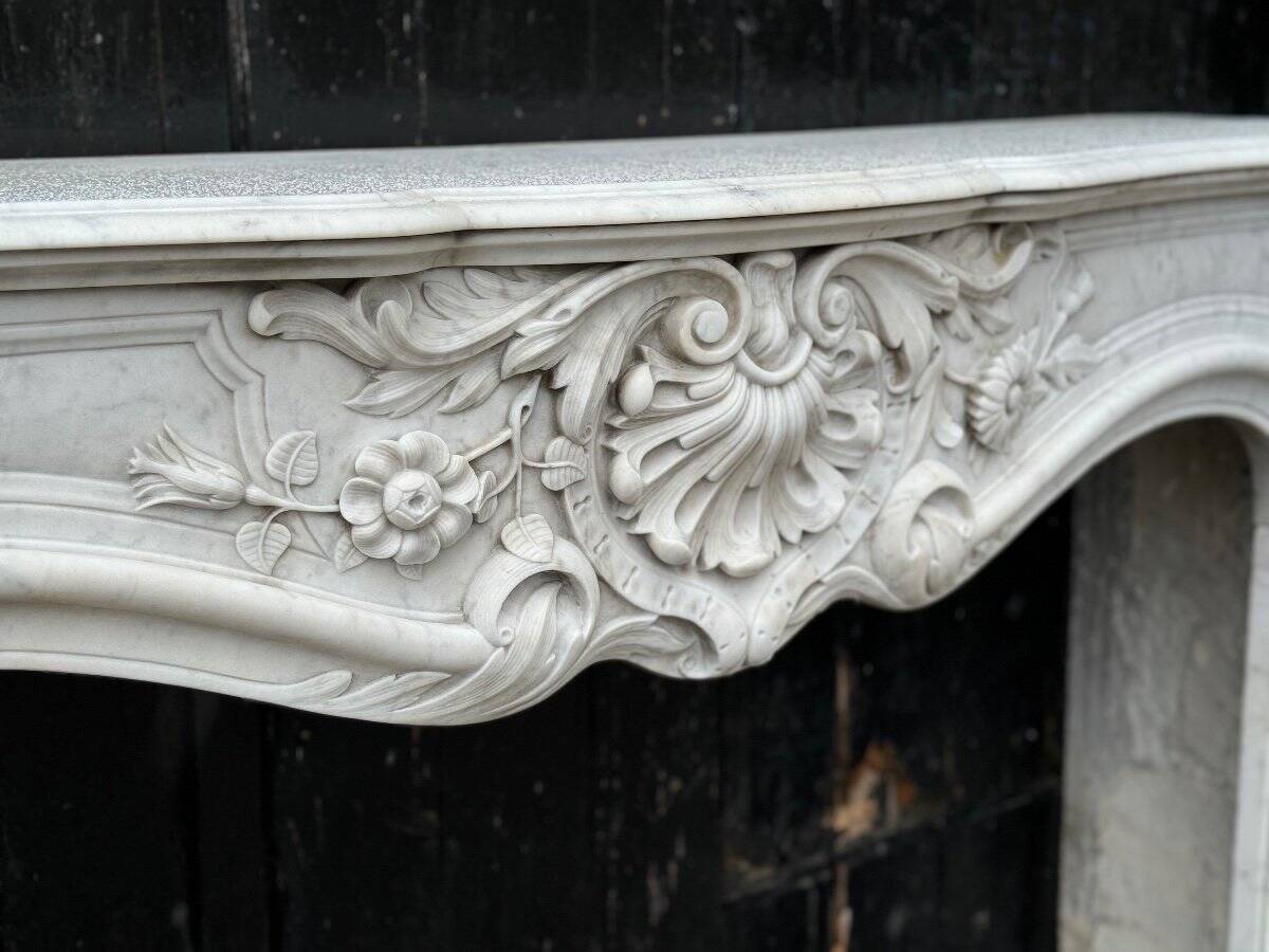 Remarkable Louis XV Style Fireplace In White Carrara Marble Circa 1880