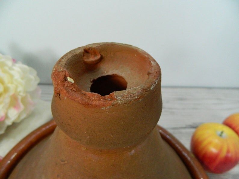 Terracotta tagine with lid, handmade, vintage