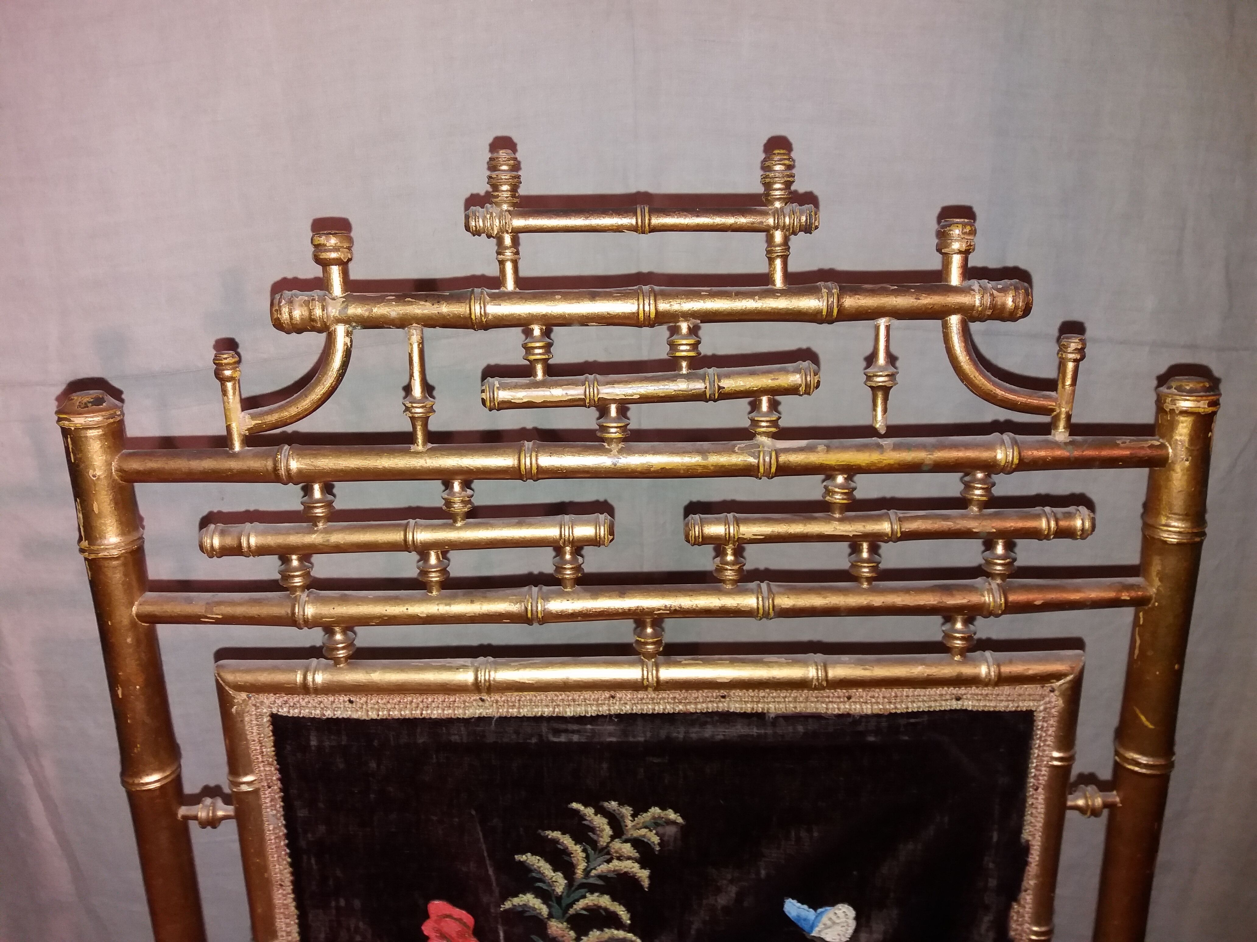 Ancient gold bamboo firescreen "Napoleon III"