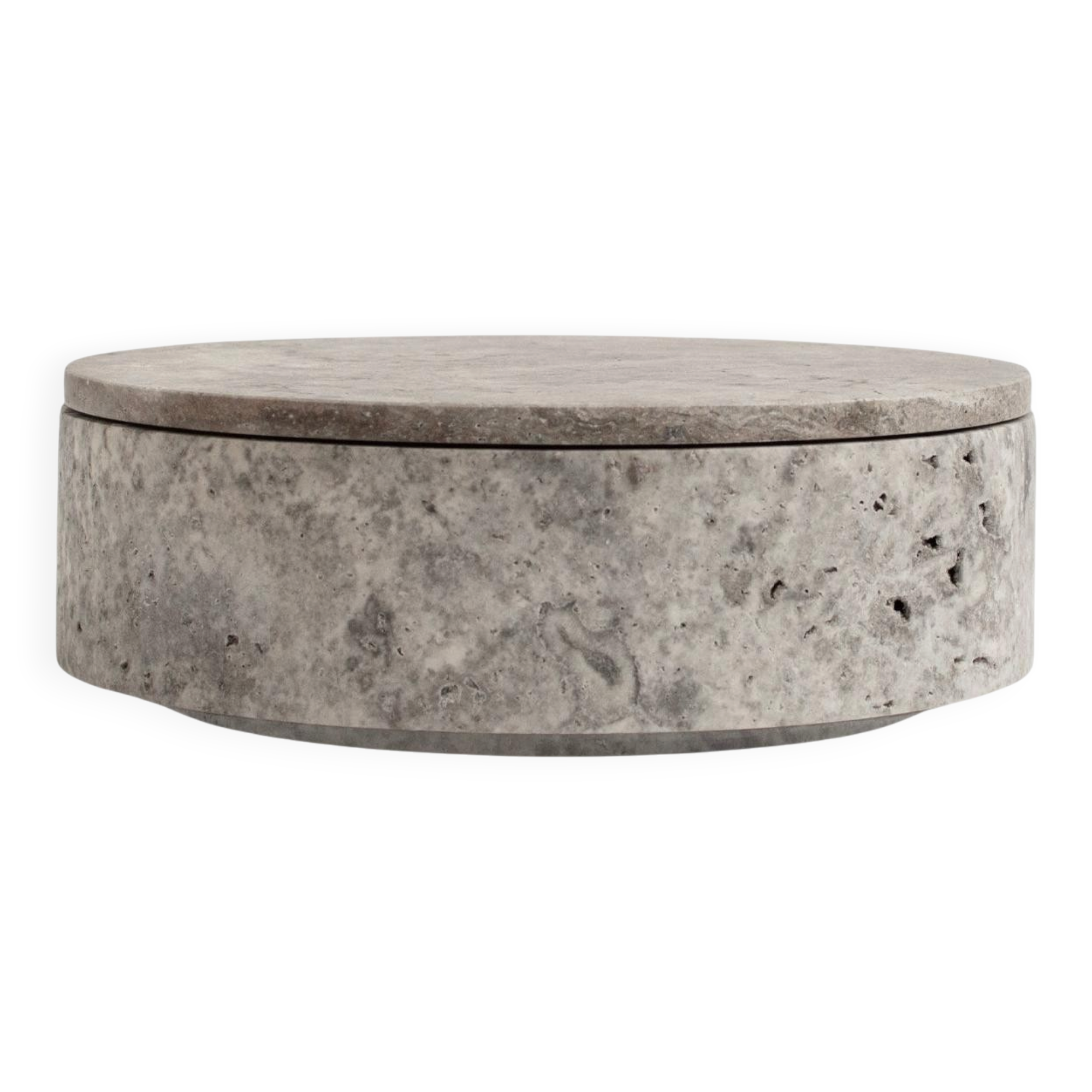 Silver travertine cylindrical bowl with lid