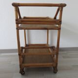 Rolling table, bamboo rattan service 70s