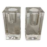 Pair of ice glass candlesticks