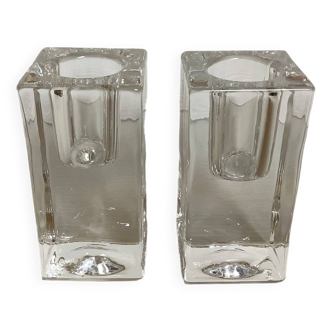 Pair of ice glass candlesticks