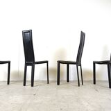 Vintage black leather dining chairs, set of 4, 1980s