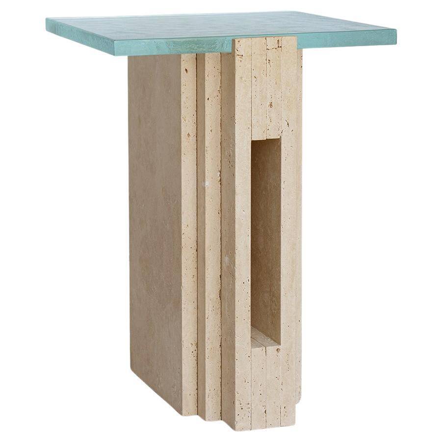Travertine - Glass side table "LLOYD"