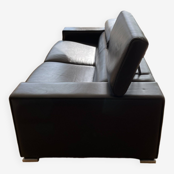 Italian black leather sofa 220 cm