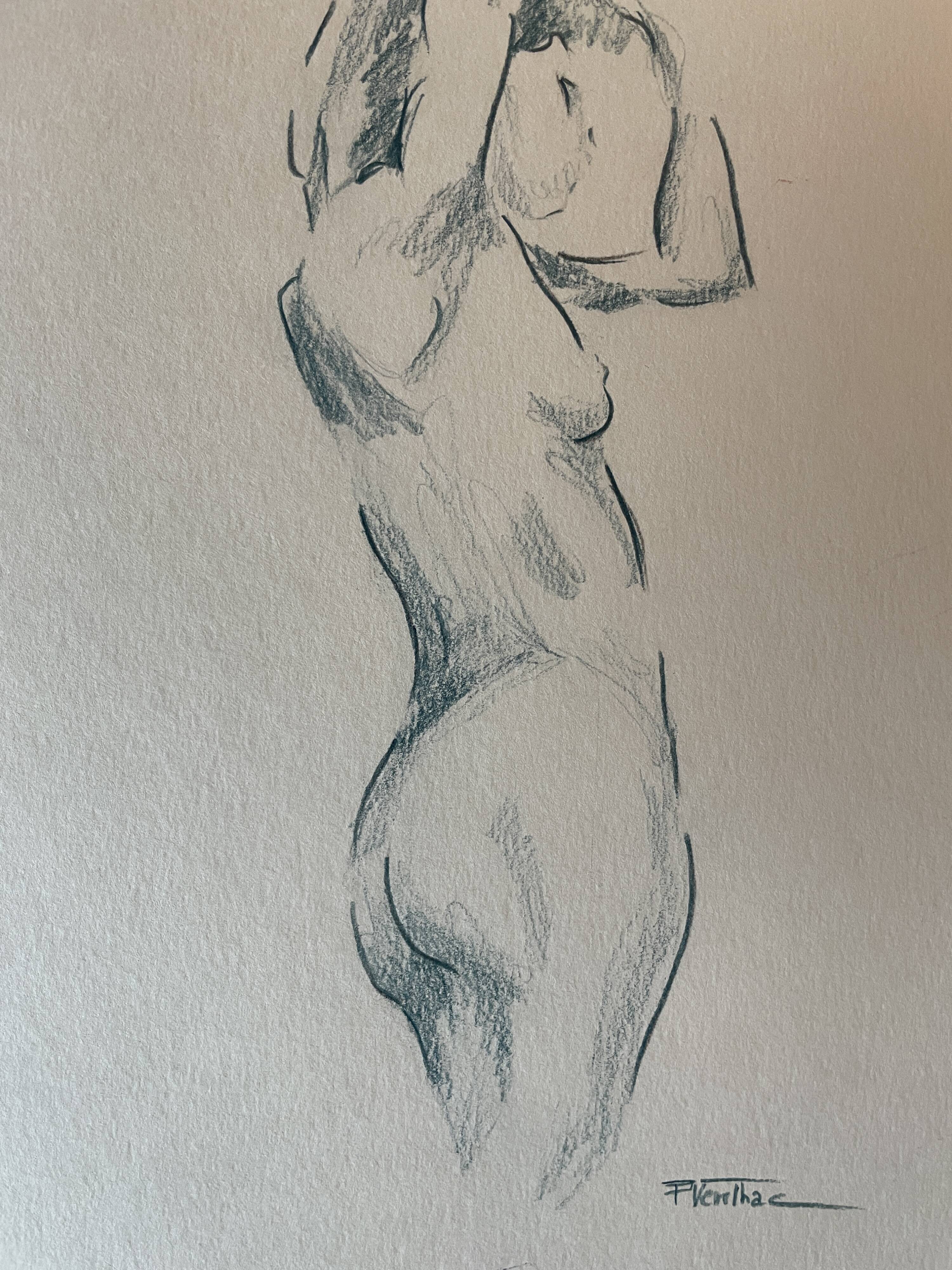 Tableau signé aquarelle portrait féminin « le lever »