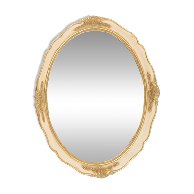 Miroir décoratif moyen en bois doré avec verre d'origine et patine, Italie, années 1960
