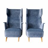 Pair of Mid-Century Modern Italian Velvet High Back Armchairs, 1950s