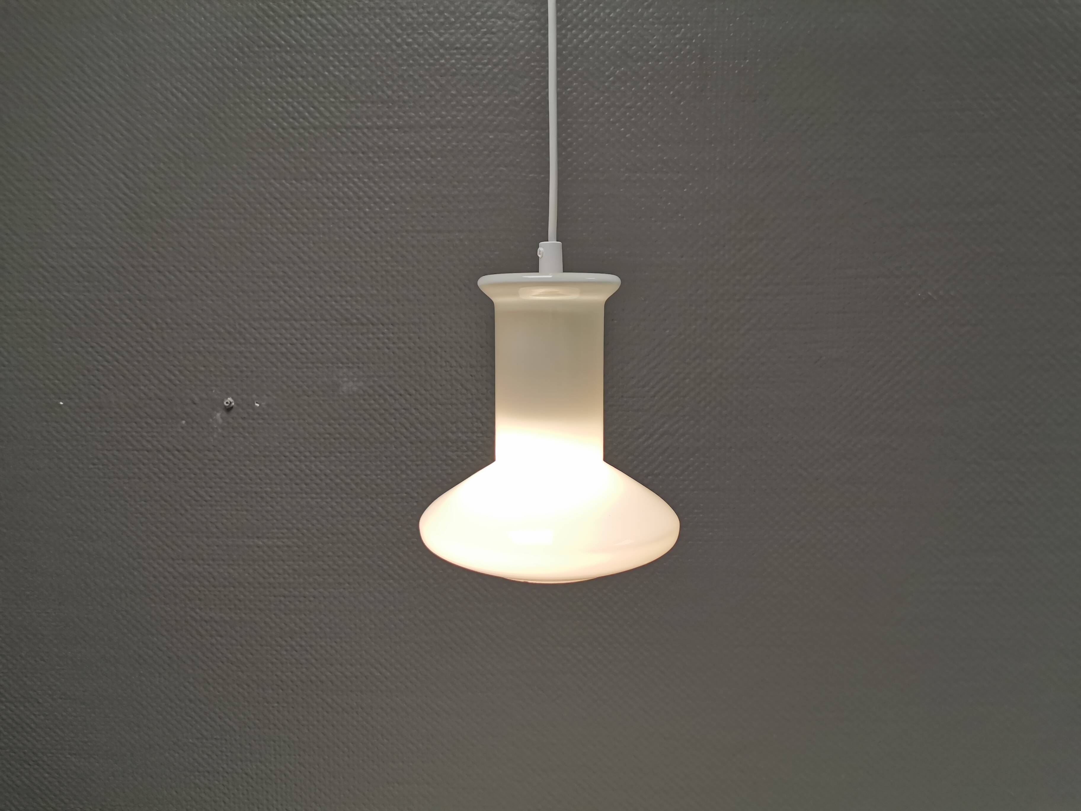 Double layered opal glass lamp, produced at Holmegaard Glassworks for Lyskaer Lighting, Denmark 70s