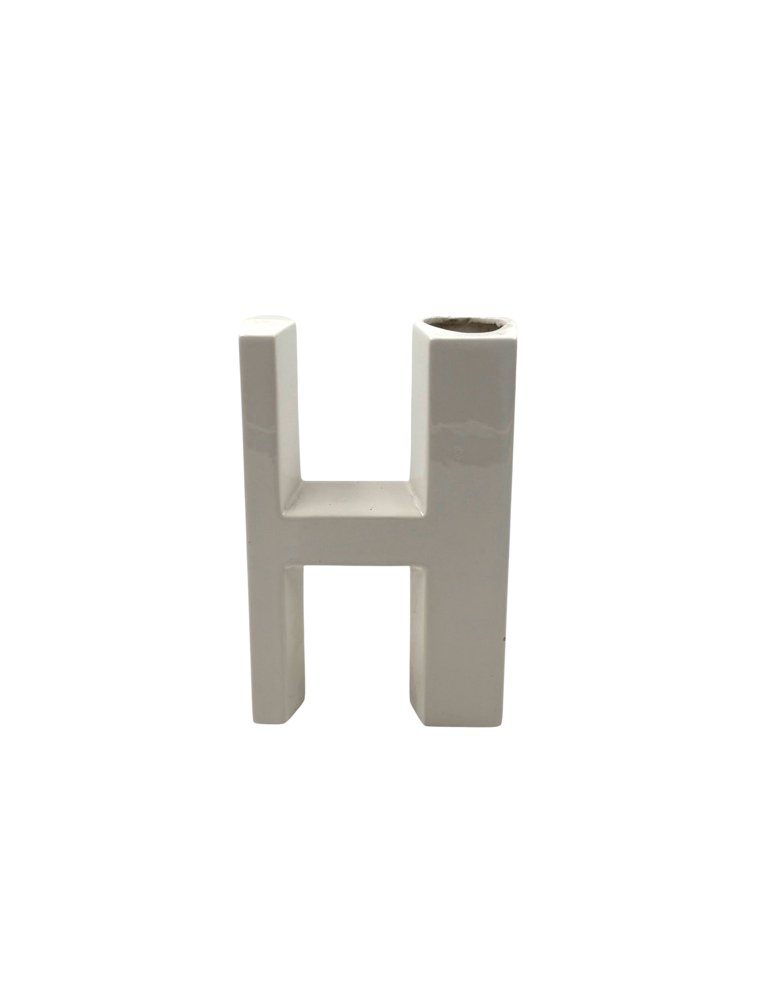 Space age H letter ceramic solifleur vase, Marcel Radureau ca. France 1970