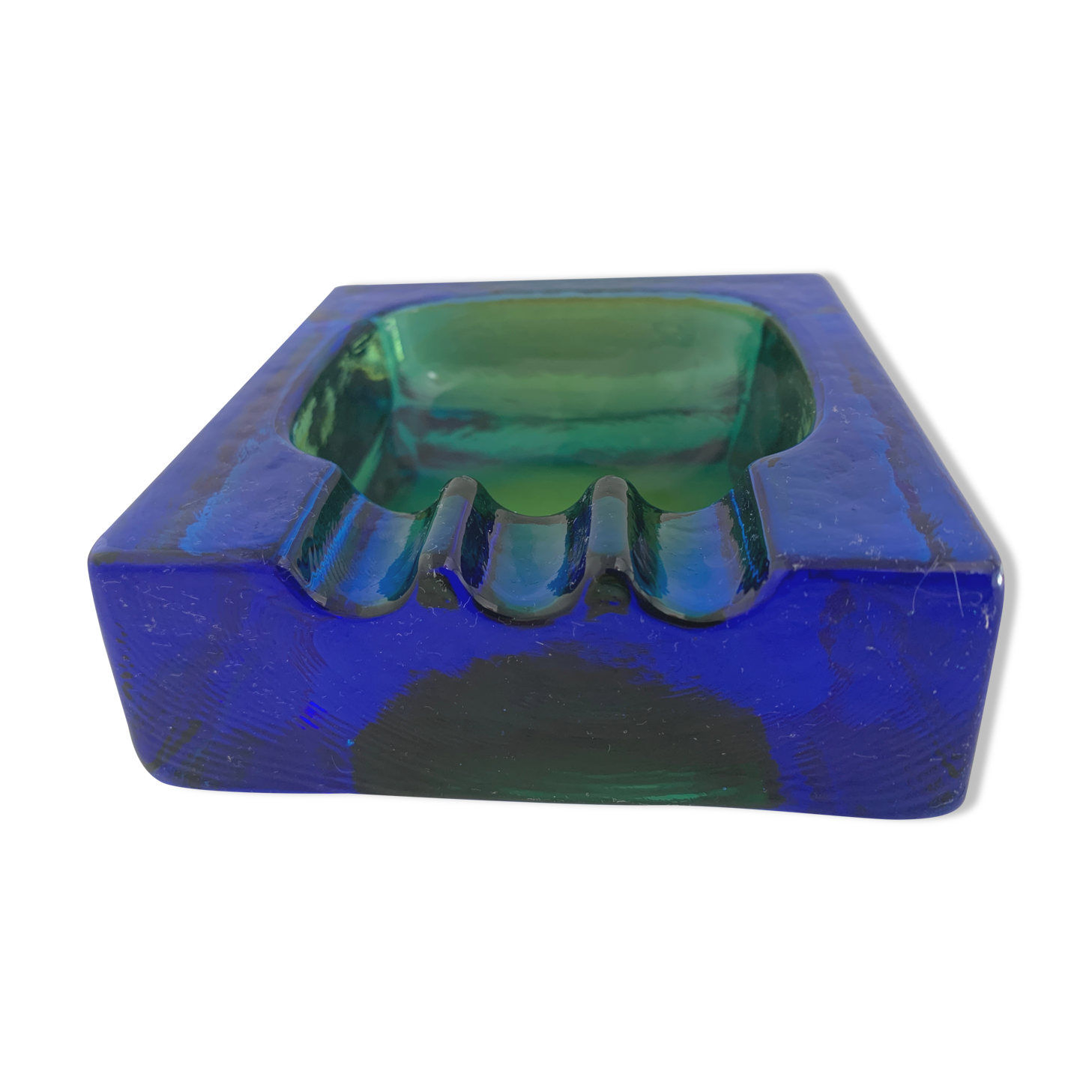Square blue glass ashtray