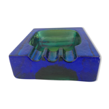Square blue glass ashtray