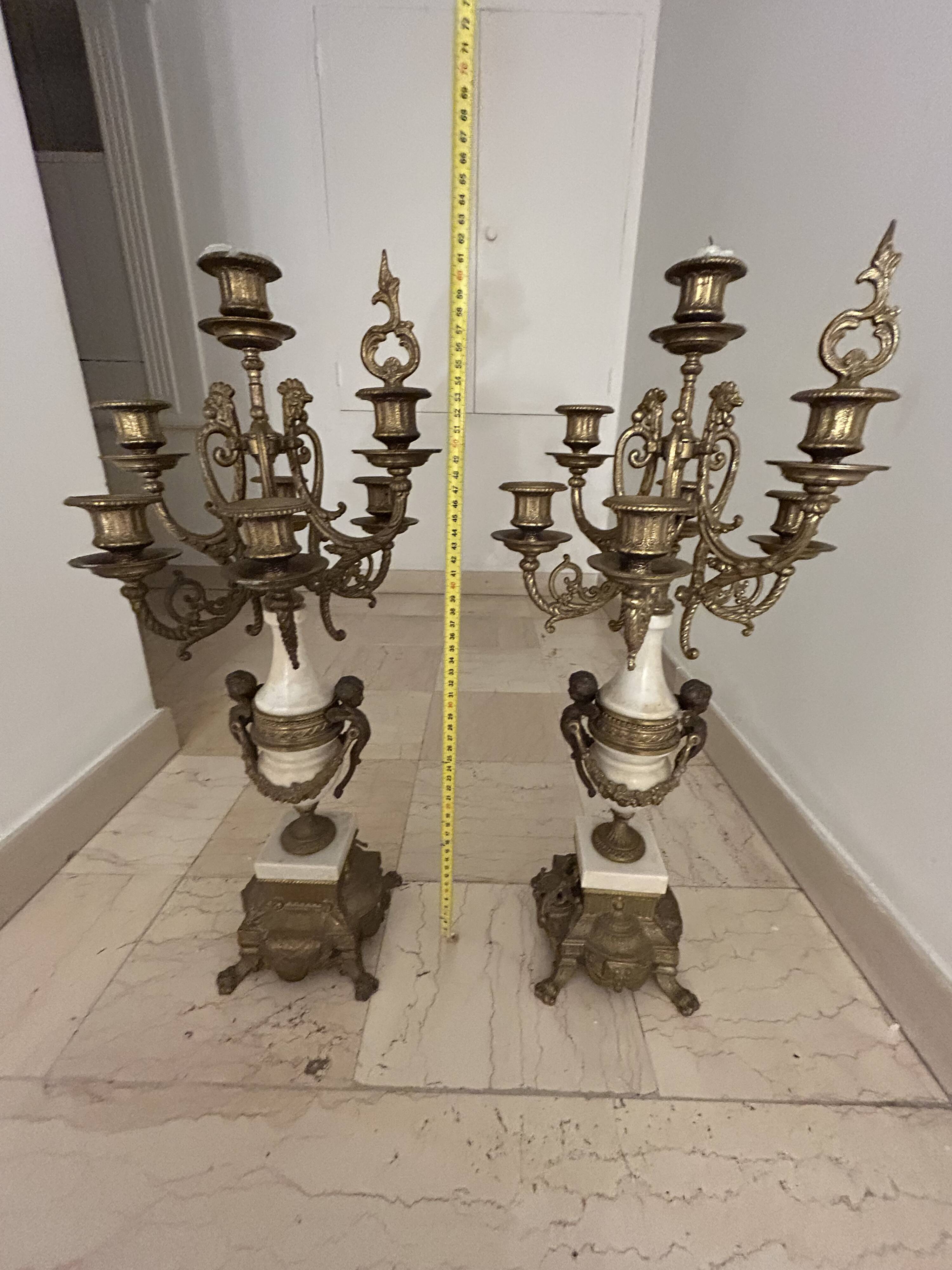 Paire de grands candélabres 7 feux - 69 cm - Bronze - Putti