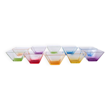 Set of square glass bowls, Italian design, 1980s, made in Italy