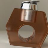 Apricot plexiglass table lighter by Astrolite with silver frame - Space Age Italian 1970s sculpture