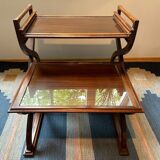 Teak service trolley with nesting table, mid-century modernism.
