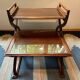 Teak service trolley with nesting table, mid-century modernism.