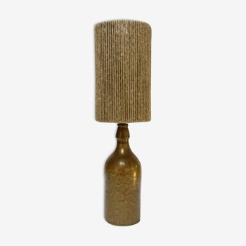 Lampe en grès pyrité beige, abat-jour en raphia, 1970